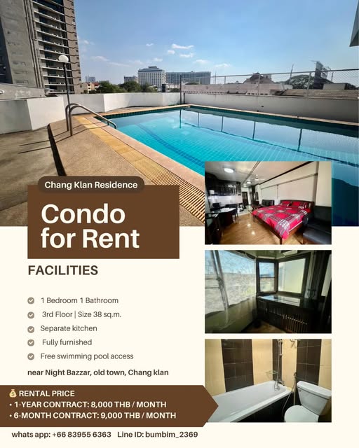 1 bedroom apartment of 38m² at 8,500 ฿/month - Chang Klan