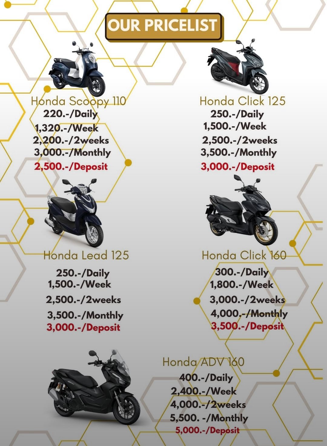 Moto Rent - Location Scooter Pattaya Jomtien Prix Abordables